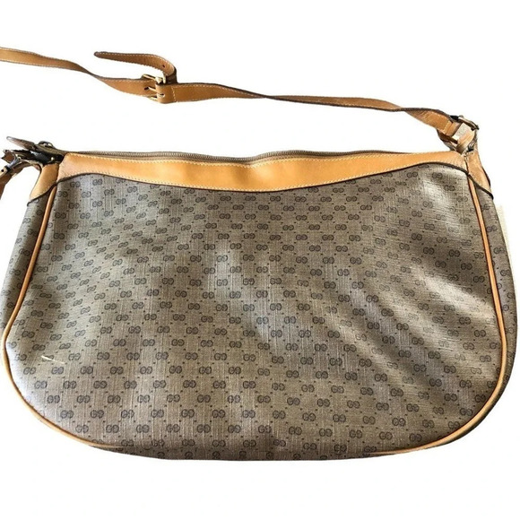 Vintage 90s Gucci GG Brown Leather Shoulder Bag 15" X 9" Crossbody Guccissima - Picture 6 of 16